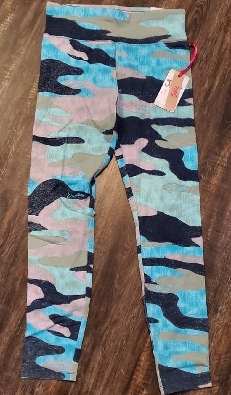JUSTICE Girls Blue Gray Pink Full-Length Leggings XL 16/18